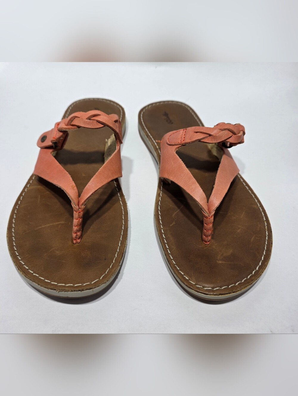 OluKai Women’s Leather Thong Sandals Coral Orange Size 6 EU 36 Excellent... - Picture 5 of 8